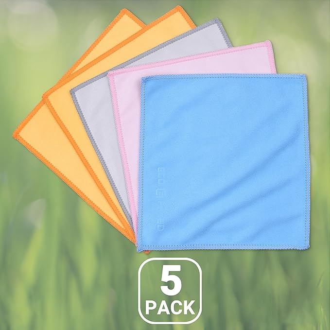 Eco-Fused Microfiber Cleaning Cloths Double-Sided - 5 Pack - 6.6 x 6.2 inch - Microfiber and Suede Cloth for Smartphones