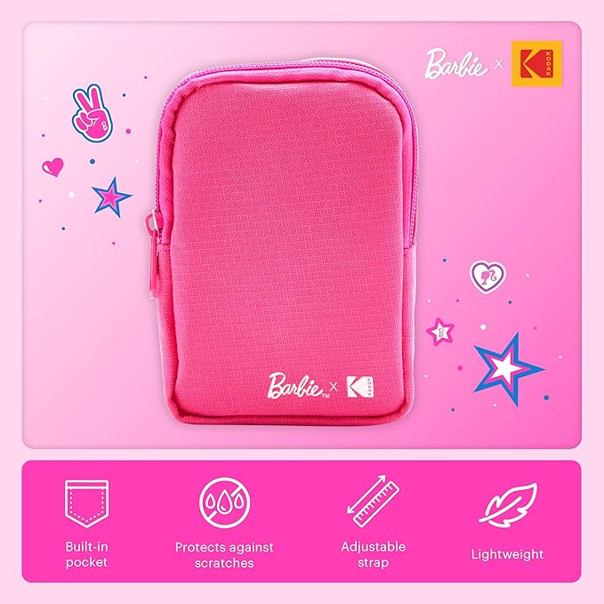Kodak x Barbie Printomatic Full-Color Instant Print Digital Camera Barbie Starter Bundle (Iconic Style)+ Barbie Deluxe Camera Case + Zink Paper (20 Sheets)