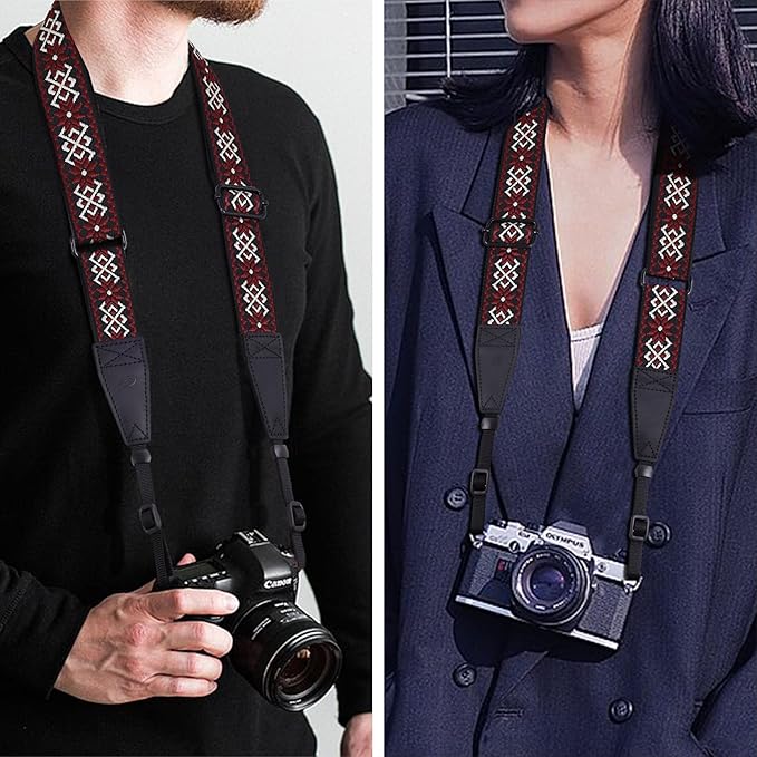 Padwa Lifestyle Adjustable Camera Strap - 1.5" Top Layer Cowhide Head Camera Straps for Photographers, Cotton Adjustable Neck Shoulder & Crossbody Strap Quick Release for All Cameras and Binoculars