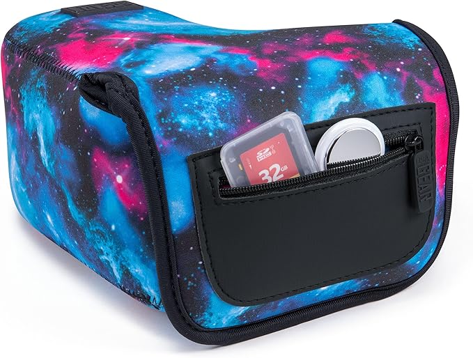 USA Gear Camera Sleeve (Large) for Mid-Size SLRs Compatible with Sony A7 V, Canon EOS R6 Mark II, Nikon Z50II & more - Padded Neoprene DSLR Case with Zipper Accessory Pocket & Belt Loop (Galaxy)