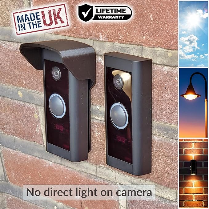 No Drill Rain Cover for Video Doorbell Wired (Model 5AT3T5) Hood Anti-Glare Shield Weather Protector Rain Protection No-Drill Weatherproof Snow Sun Shade Made in UK