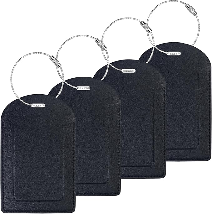 Gloppie Luggage Tags 4 Pack TSA Approved Luggage Tag for Suitcase PU Leather Travel Bag Tags Name Tags with Privacy Cover Black