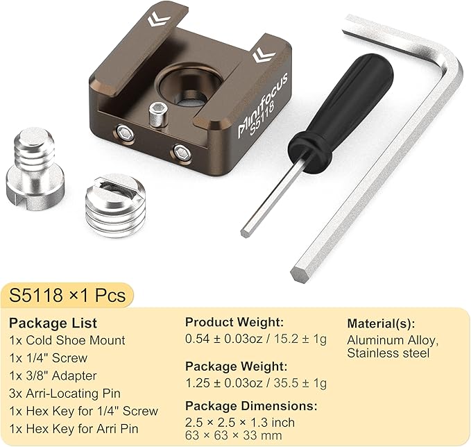 MINIFOCUS 1 Pcs Cold Shoe Mount, 1/4"-20 Screw with Locating Pins Compatible for ARRI Standard Mounting Points, with 3/8"-16 Adapter for Camera Cage Flash LED Monitor Microphone