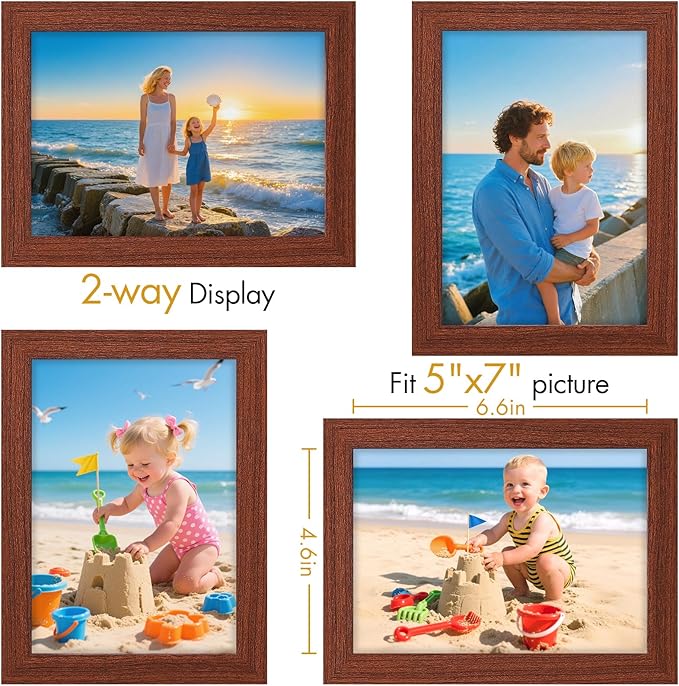 Vittanly 5x7 Picture Frame, Made of Solid Wood and Shatterproof Plexiglass, Wooden Photo Frame for Wall Mounting or Tabletop Display, Picture Frame for Home Decor with Stand, Brown, 1 Pack