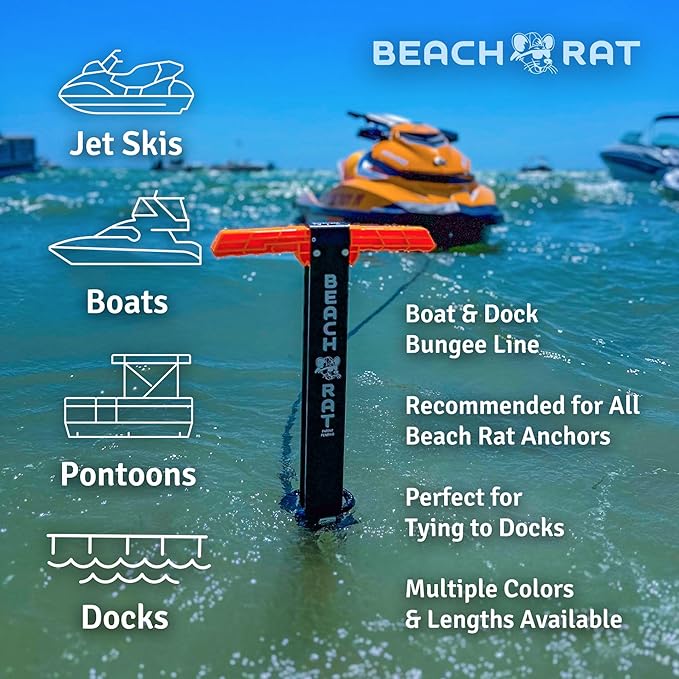 Beach Rat 7-14’ Bungee Boat Anchor & Dock Line with Stainless Steel Clip – Reduces Shock to Anchors, Docks, Cleats & Pylons – Boat Rope That Stretches – Beach Rat Anchor Accessory (Neon Yellow)