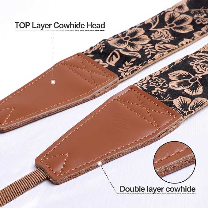 Padwa Lifestyle Cork Camera Strap - 2" Top Layer Cowhide Head Camera Straps for Photographers,Natural Log Crackle Art Print Style,Soft Chamois Velvet Padded Strap Quick Release fits All Cameras