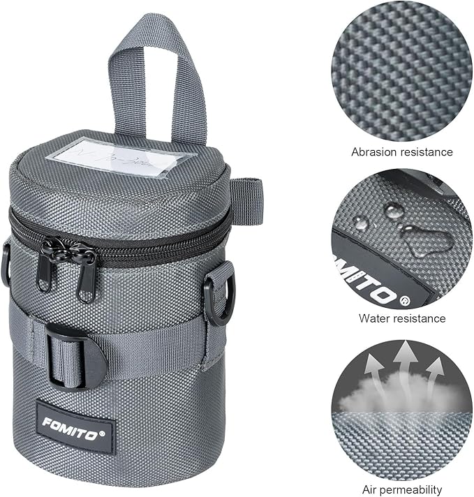 FOMITO Camera Lens Case Pouch Bag for Canon EF-S 17-55mm/17-85mm,EF 35mm f2, Nikon AF-S 18-200mm/18-105mm/18-300mm, Fujifilm XF 56mm f1.2 R & More Lens Below 3.94" x 6.1"(D x L) - Grey M size