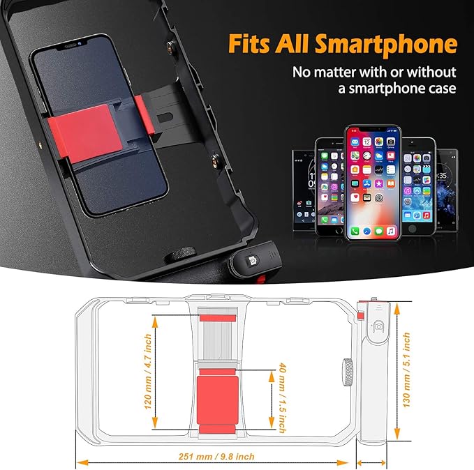 Zeadio Smartphone Video Cage Rig, Filmmaking Vlogging Case, Phone Stabilizer Tripod Mount with Wireless Remote Shutter Fits for All iPhone and Android Smartphones