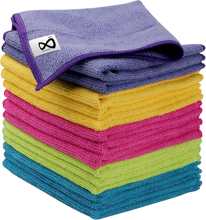 Microfiber Cleaning Cloths, 15 Pack Cleaning Rags, Wet and Dry Use Cleaning Towels, Highly Absorbent and Soft Feel, Lint Free, Streak Free, 11.5"X11.5"(Red/Yellow/Green/Blue/Purple)