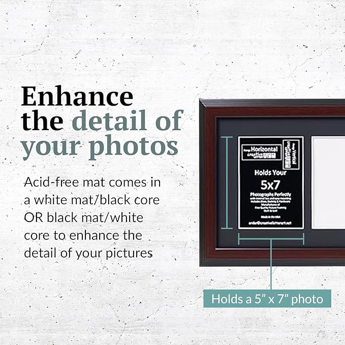 Creative Letter Art 6 Opening Mahogany Picture Frame with Glass to hold 5 by 7 inch Photographs including 10x36-inch Black Mat Collage