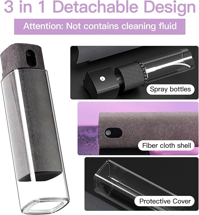 Touchscreen Screen Cleaner Kit 2 Pcs, Phone, Tablet and Car Screen Cleaner, Two in One Spray and Microfiber Cloth(2 Pack Grey)