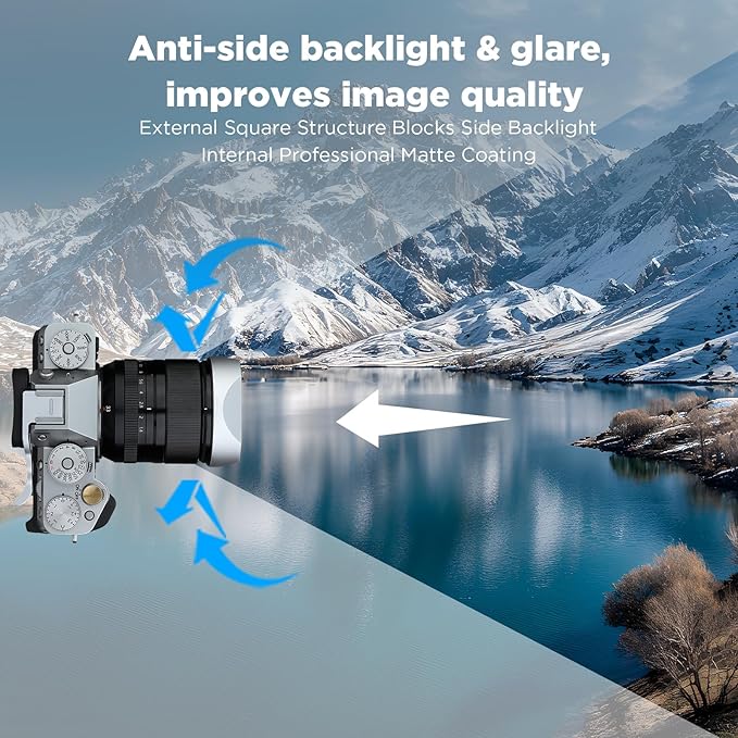 Haoge Silver Metal Square Lens Hood for Fujifilm XF33mm F1.4 R LM WR Lens, Fuji XF23mmF1.4 R LM W,Fujinon XF 16-50mm F2.8-4.8 R LM WR Lens, Bayonet Hood Shade,with Metal Cap Kit,