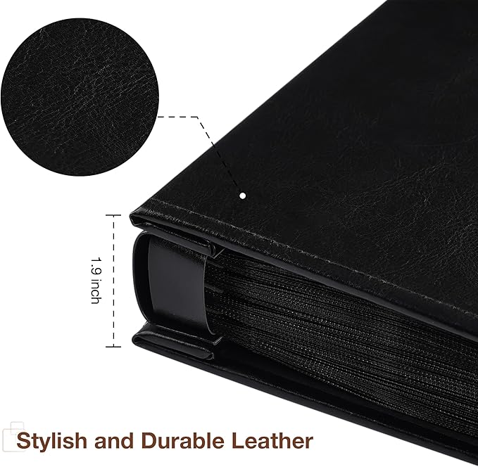 potricher Small Photo Album 4x6 100 Photos Leather Cover Picture Book with 100 Horizontal Pockets for Family Wedding Anniversary and Baby (Black)