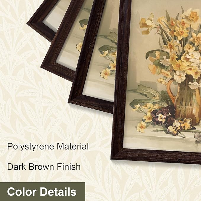 Vittanly 12x12 Picture Frame Set of 4, Vintage Photo Frame for Wall or Tabletop, Display 8x8 Pictures with Mat or 12x12 without Mat, Rustic Farmhouse Home Decor, Dark Brown