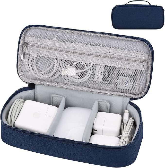 Electronics Organizer Travel Case, Carrying Pouch Bag for Travel Essentials, for Cable, Charging Cord (Navy Blue)