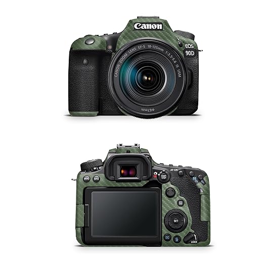 Carbon Fiber Camera Skin Compatible with Canon EOS 90D Camera (2019) - Solid Olive - Premium 3M Vinyl Protective Wrap Decal Cover - Easy to Apply | Crafted in The USA by MightySkins