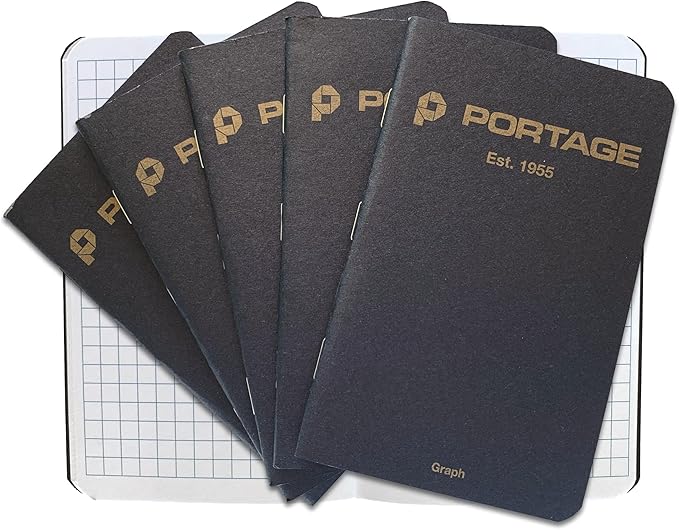 Portage Small Graph Notebook- Notepad for Field Notes, Black Graph Small Sketch Book, Pocket Notebook Journal for Taking Notes in the Field – 3.5 x 5.5 Inches, 64 Pages, (Pack of 6)