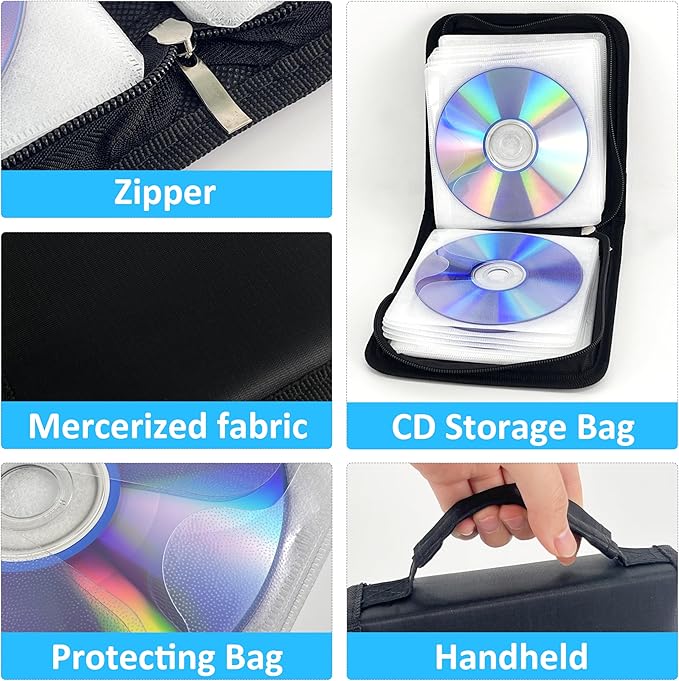 DVD Case CD Storage,40 Capacity CD Cases Holder DVD Storage Case Holders CD DVD Disc Case Storage Wallet Binder for Car Home Office Travel (40 Black)