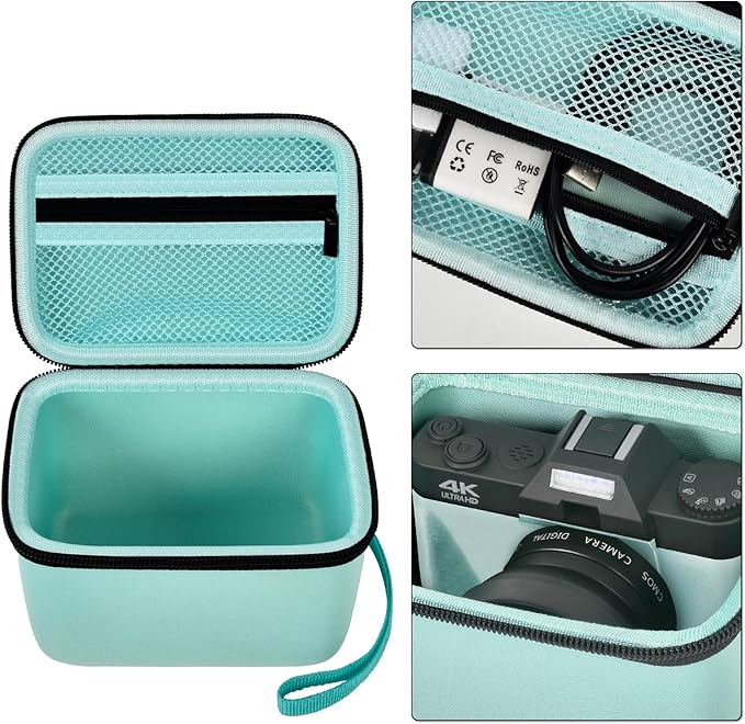 Vlogging Camera Case Compatible with for Duluvulu/for VJIANGER/for JGIPL/for TEBNGIHNM 4K Digital Cameras for Youtube. Vlog Camera Carrying Storage for Lens, Cable and Other Accessories - Green