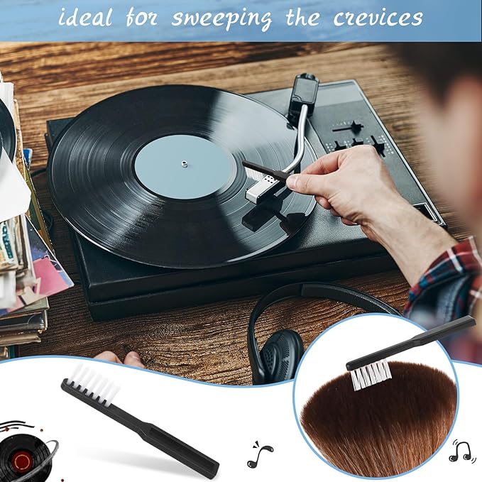 3 Pcs Vinyl Record Cleaning Brush Wooden Anti Static Dust Record Vinyl Cleaner Kit Player Accessories Gift for Music Lovers(Blue)