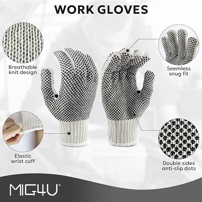 MIG4U String Knit Gloves Safety Work Gloves (Double-sided Dots, Large)