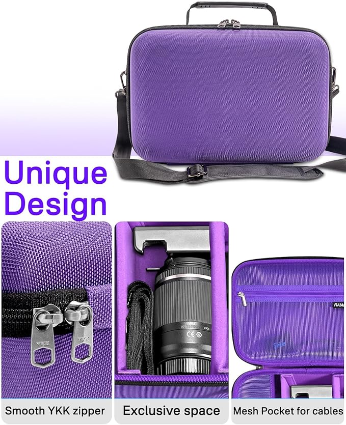 RAIACE Hard Case Compatible with Sony Alpha 7 II III IV/7R V Camera, for Nikon, for Canon, for Pentax and More.Large Capacity With Mesh Pocket for Lens, Charger, Cables, Cards and Accessories.-Purple