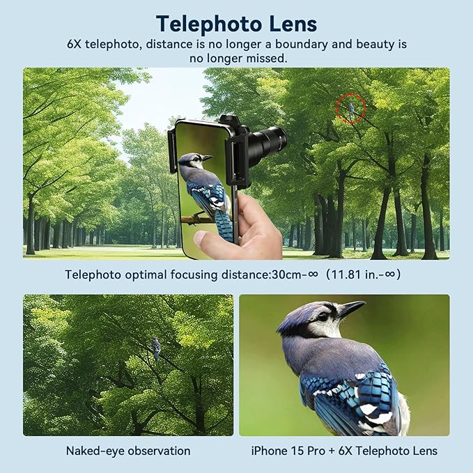 Evil eye 2 in 1 Phone Camera Lens Kit, 6X Telephoto Lens & 150mm Macro Lens with Universal Lens Clip, Phone Lens Attachment for iPhone and Andriod