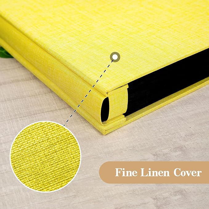 potricher Small Photo Album 4x6 100 Photos Linen Cover Picture Photo Book for Family Wedding Anniversary Baby Vacation (Yellow,100 Pockets)