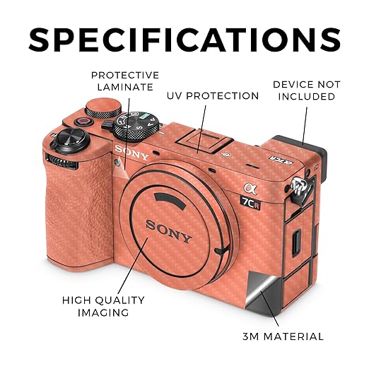 Carbon Fiber Camera Skin Compatible with Sony Alpha 7CR Camera (2023) - Solid Salmon - Premium 3M Vinyl Protective Wrap Decal Cover - Easy to Apply | Crafted in The USA by MightySkins