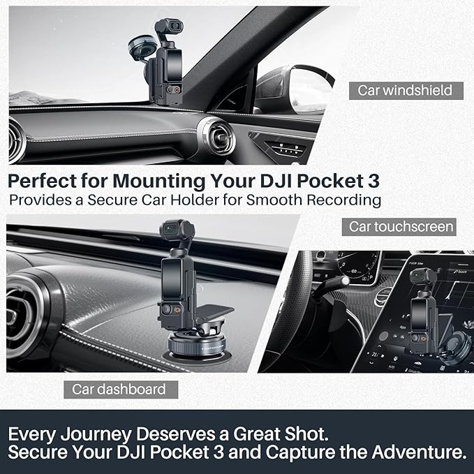 All-in-One Mount Kit for DJI Osmo Pocket 3 and Phone | Car Windshield Suction & Magnetic Base Combo | Hands-Free Modular Accessories for Dashcam Vlogging Fitness Recording