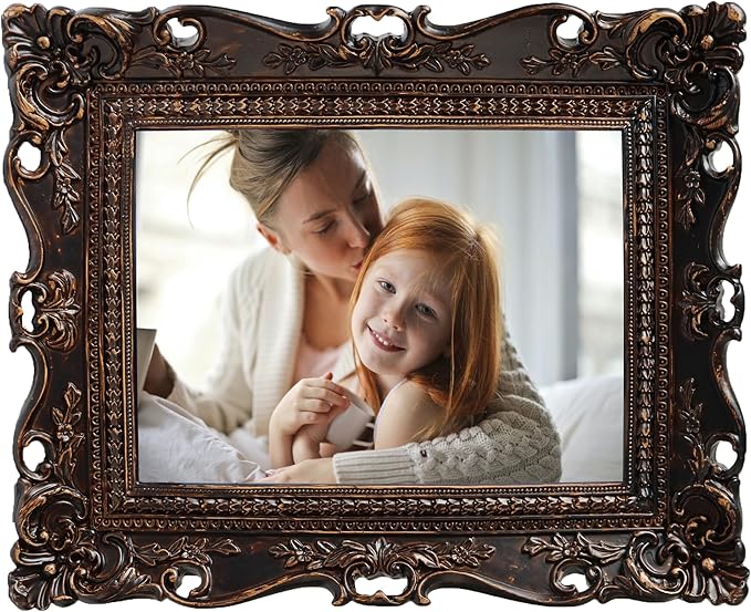 Hymmah 5 * 7inch Wallet Picture Frame Vintage Photo Frame Ornate Textured Hand-Crafted Resin Frame with Easel&Hook for Tabletop&Wall Display,Photo Gallery,Art