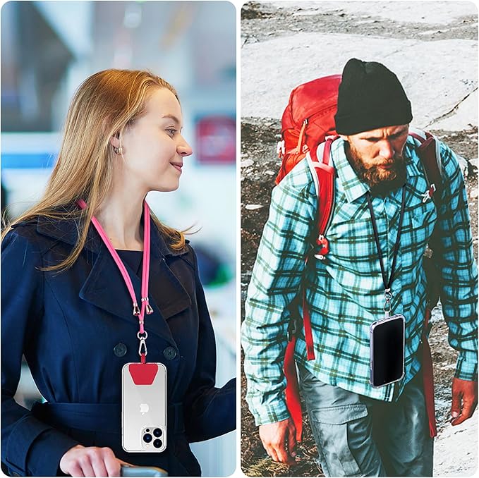 CACOE Phone Lanyard 2 Pcs-2 Pcs Adjustable Neck Strap,4 Pcs Phone Patches,Universal Crossbody Multifuctional Cell Phone Lanyards Compatible with Most Smartphones(Black+Rose Red)