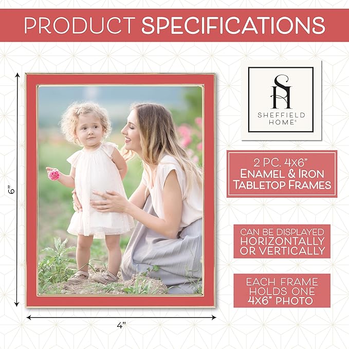 Sheffield Home Tabletop Picture Frame – Iron Enamel Decorative Display Frame for Home or Office, 4x6 Inch, Rose