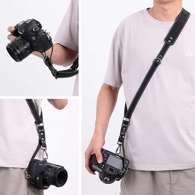 Padwa Lifestyle Black Frosted Single Camera Harness Strap for One Camera - Professional Single Full Grain Leather Camera Harness,Quick Release Gear DSLR Camera Straps for Photographers