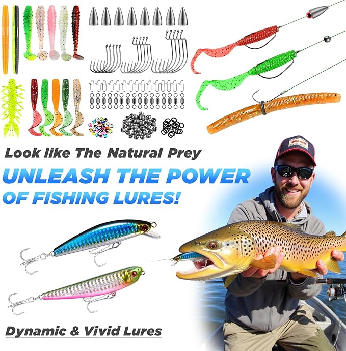 PLUSINNO Fishing Backpack with Fishing Rod and Reel Combos Tackle Boxes, Waterproof Tackle Backpack for Fishing Gear with Rod Holder, Fishing Gifts for Men with Fishing Tool Kit...