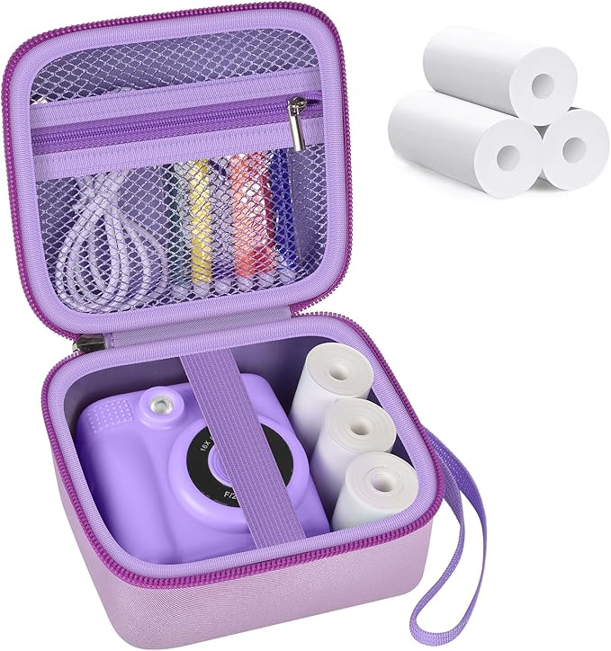 Kids Instant Print Camera Case with 3 Rolls Prints Paper Compatible with ESOXOFFORE for Dylanto for DUDUDRAGON for GKTZ for ETIKEZ for Dafotil for Careenoah Toddler Digital Cameras (Purple with Paper)