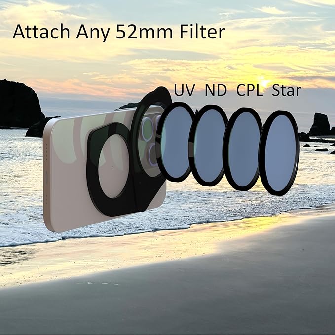 Filter Holder for Standard 52 mm Filters, MagSafe PivotRing Compatible with All Models of iPhone 12/13/14/15/16, Slim Size fits in Pocket for Hiking and Travel