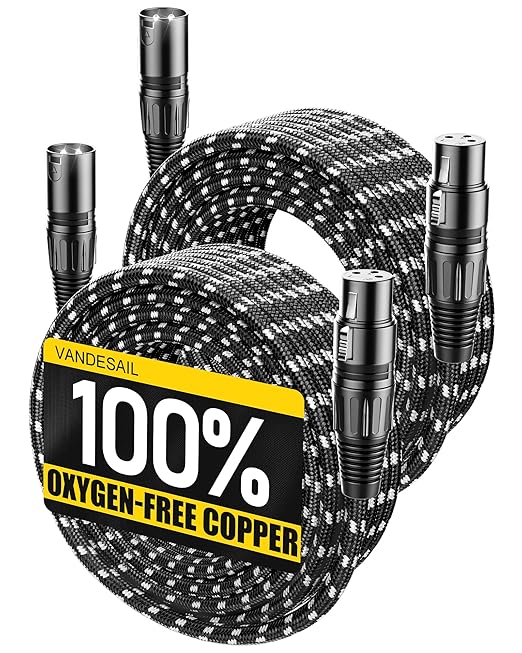 Long XLR Cables 30ft 2 Pack, Nylon Braided XLR Extension Microphone Cable, OFC Shielded and Balanced Male to Female Mic Cord for Preamp Recording Mixer Amplifie Speaker Black