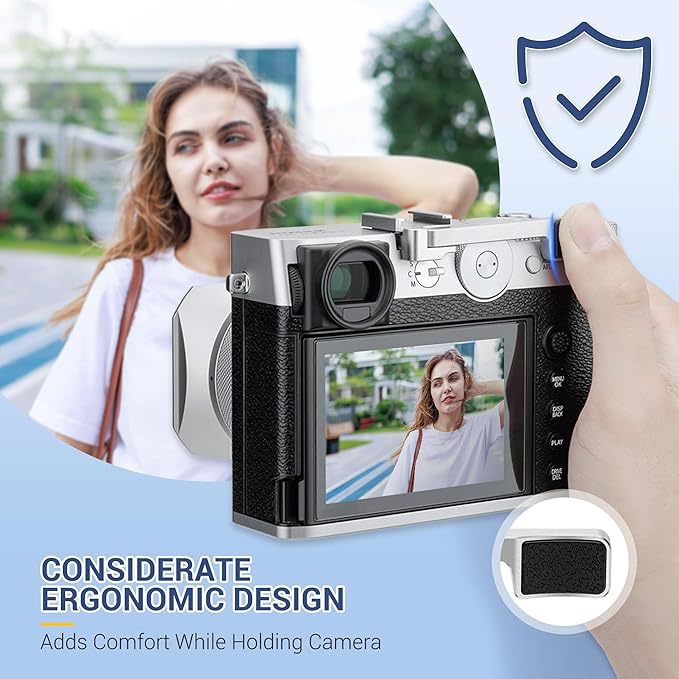 GFX100RF Thumb Grip, Metal 90° Foldable Thumb Up Grip for Fujifilm Fuji GFX100RF GFX 100RF Camera with Built-in Cold Shoe Mount, Hot Shoe Thumb Rest Support Holder Not Affect The Use of Dial -Silver