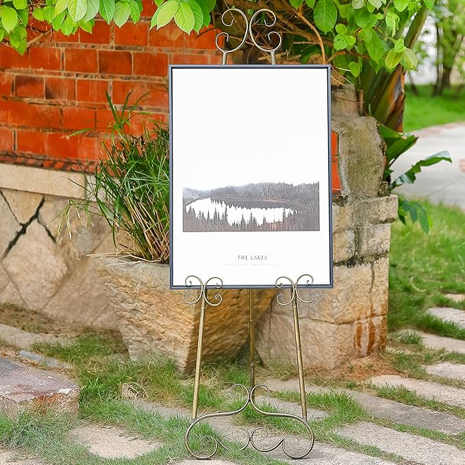 56" H Metal Scroll Extra Large Free Standing Adjustable Display Easel, Vintage Decorative Floor Display Stand Easel with Chain Support for Picture Frame Wedding Sign