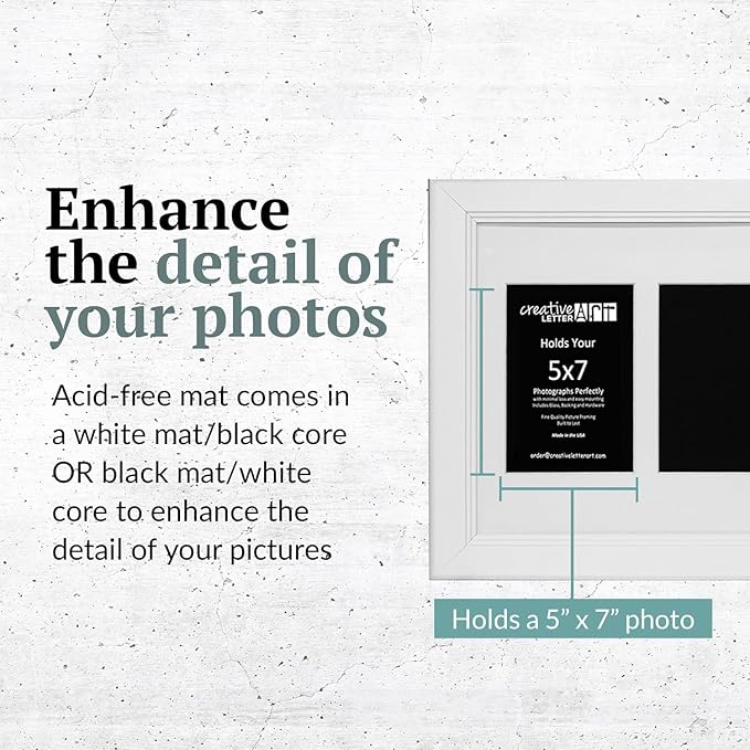 Creative Letter Art 5 Opening Glass Face White Picture Frame to hold 5 by 7 inch Photographs including 10x32-inch White Mat Collage