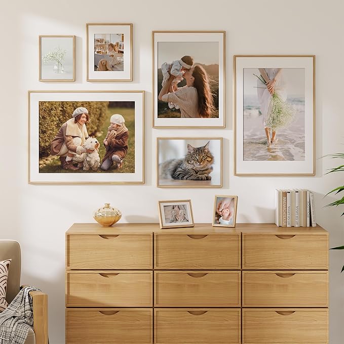 Dreamland 6x8 Picture Frames, Solid Oak Wood 6 by 8 Photo Frame with Stand for Tabletop Display, 6x8 Frame with Mat for 5x7, Rustic Wood 6 x 8 Picture Frame with Tempered Glass
