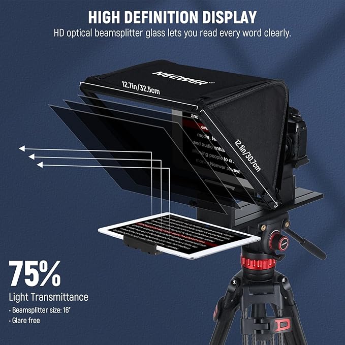 NEEWER Teleprompter X16 with RT113 Remote & App Control, 16" Beamsplitter, Aluminum Alloy Foldable Design, QR Plate Compatible with 501PL iPad Android Tablet Camera Camcorder Up to 44lb/20kg