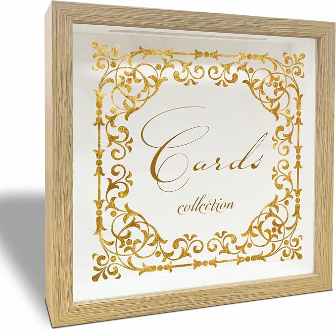 8"x 8" Card Collection Box Photo Frame - Gold Carved Pattern Keepsake - Everything I Want to Remember - Display Collect Memory Box for Greeting Cards, Tickets,Wedding Invitation Keepsake Gift - A02