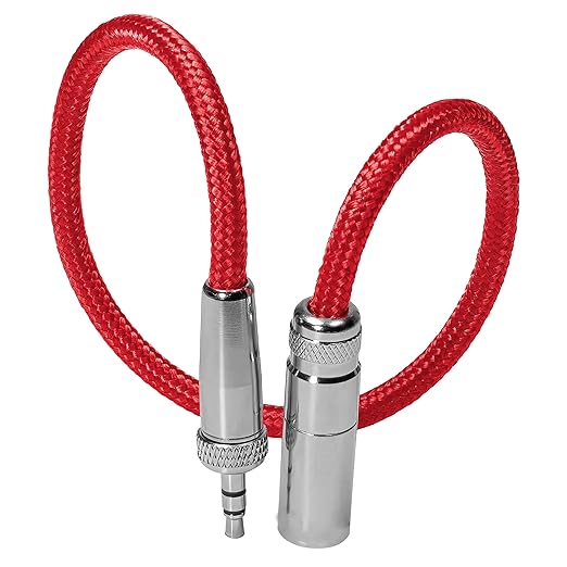 KONDOR BLUE | 12 Inch Mini XLR (TA3) 3-Pin to 3.5mm Locking TRS Adapter Cable | Screw Lock Mini Plug for Lavalier Mics and Wireless Receivers, Braided On-Rig Audio | Red