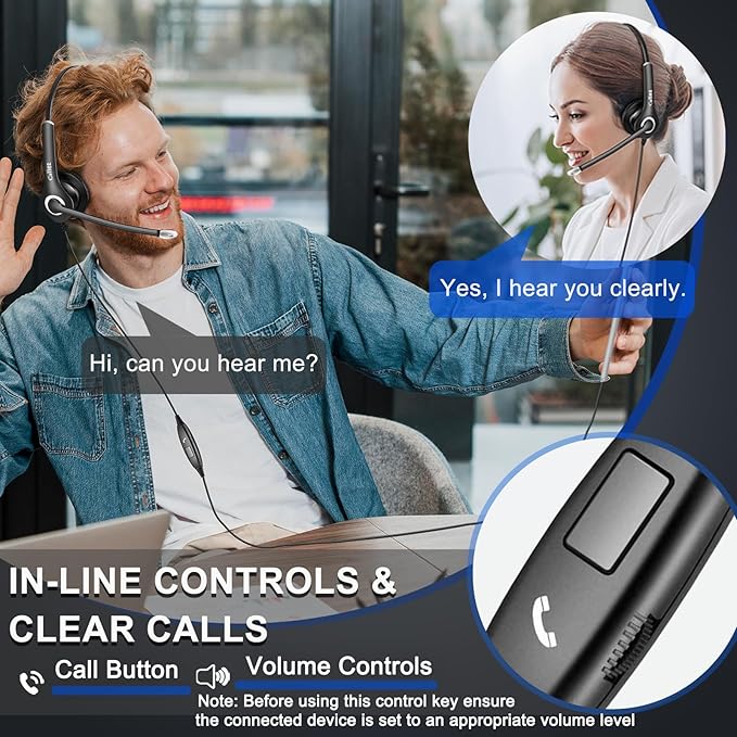 Callez Wired Computer Headset, 3.5mm/USB-C Headset with Mic Noise Cancelling, Cell Phone Headphone for PC Laptop Mac iPhone 15/16/17 Samsung Zoom Teams Call Center Home Office Work, in-line Controls