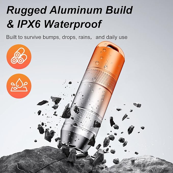 EDC Mini Flashlights High Lumens LED Pocket Keychain Magnetic Activation Flashlight Type-C Rechargeable Small Flashlight Long Battery Life & Long Illumination Distance (1, Orange)