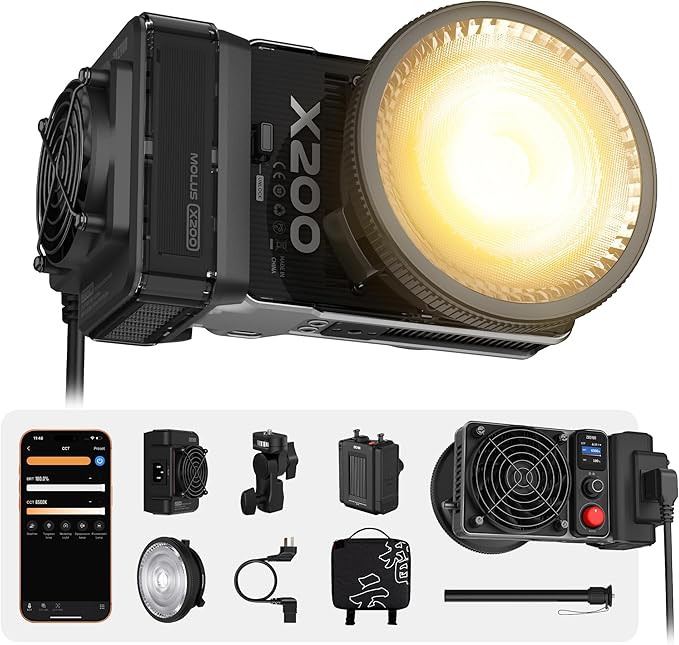 ZHIYUN MOLUS X200 Bi-Color Combo 200W Video Light [Official] Handheld Professional Photography Light Portable Continuous Output Light Bowens Mount 2700K~6500K CRI≥95 TLCI≥97 Only 800g (NO Battery)