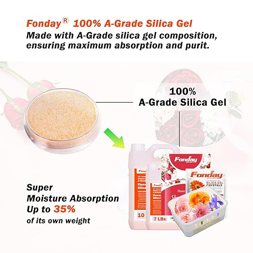 10LBS 3-in-1 Fonday Silica Gel Flower Drying Crystals for Wedding Bouquet Preservation with Gloves and Mask Color Indicating Reusable Bead Size Less Than 1mm (Workshop & Business Bulk)