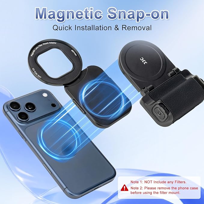 Upgraded 67mm Phone Lens Filter Mount + Phone Camera Grip Set for iPhone 17 16 15 14 Pro Pro Max Plus Air,Magnetic Filter Adapter w Cold Shoe & 1/4" Hole Pull-Out to Fit Pro Max Plus (No Filters